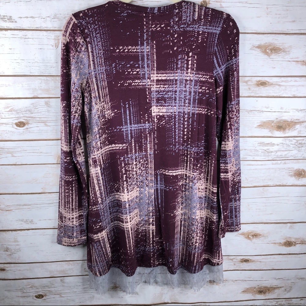 LOGO purple gray print lace hem layered tunic top - Picture 6 of 8